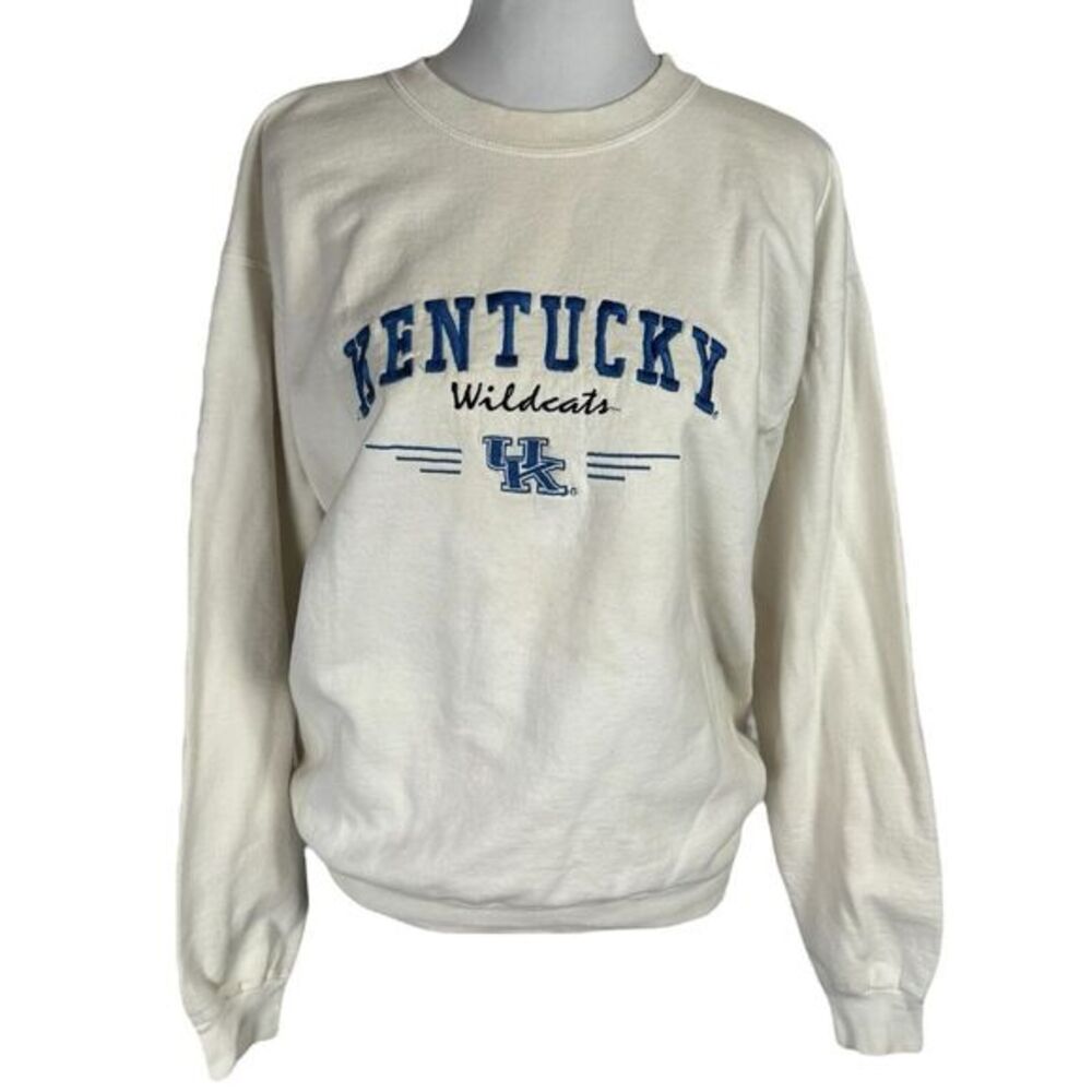 VTG UK Kentucky Wildcats White Sweatshirt Unisex Size S NCAA Hanes Well Worn 90s